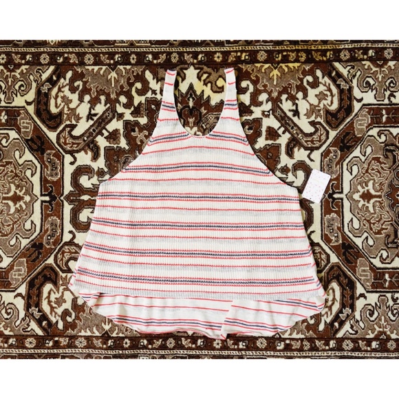 Free People Ivory Striped Oversized Tank sz S NWT - Picture 3 of 4